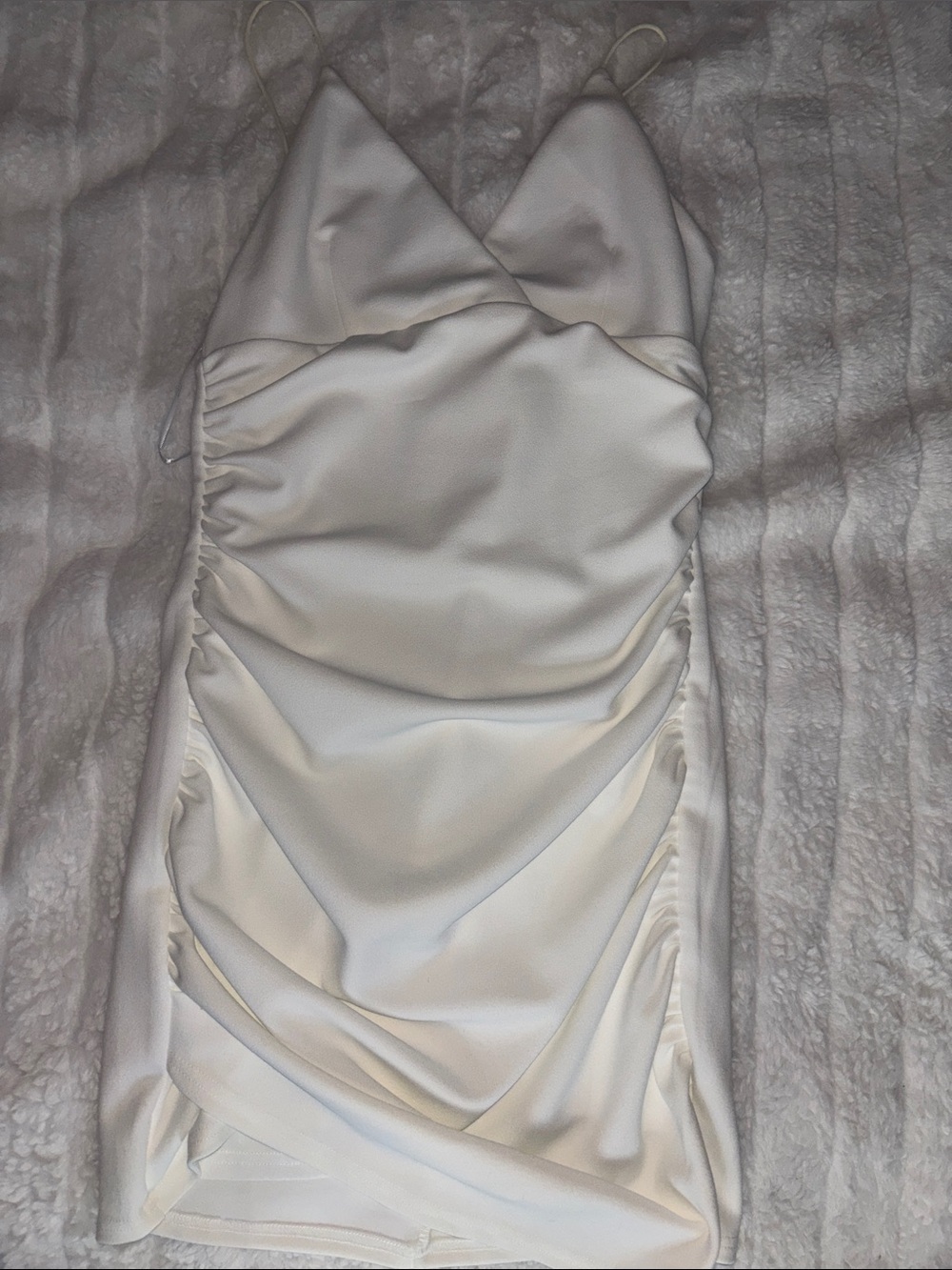 Windsor Ivory Spaghetti Strap Ruched Mini Dress